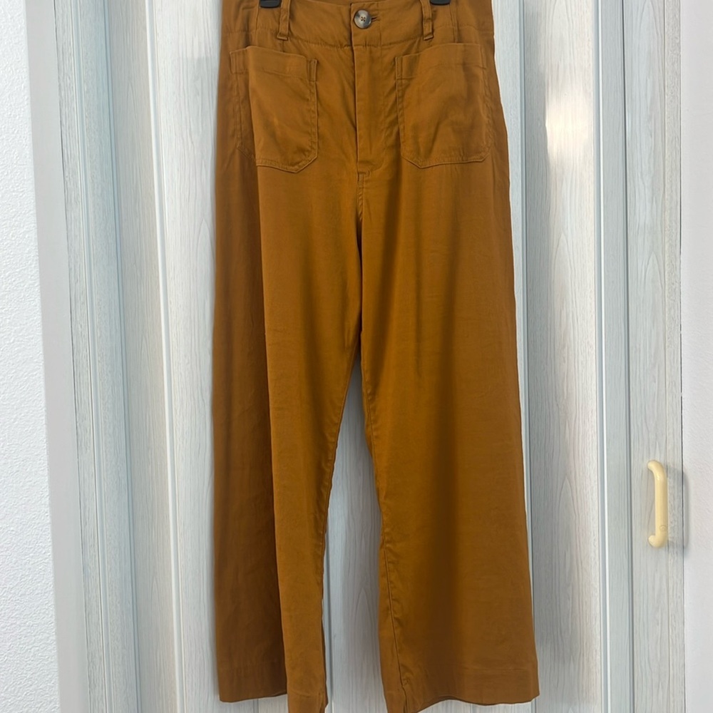 Anthropologie: the Colette cropped Wide-Leg Pants in Warm Mustard Brown